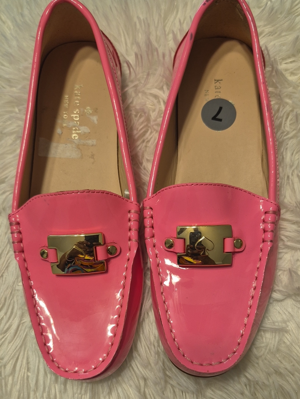 kate spade Glossy Hot Pink Patent Loafers with Gold Accent